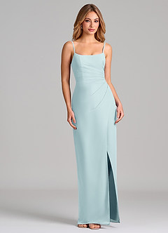 Azazie Calandra Bridesmaid Dresses Sea Glass Sheath Pleated Chiffon Dress image5