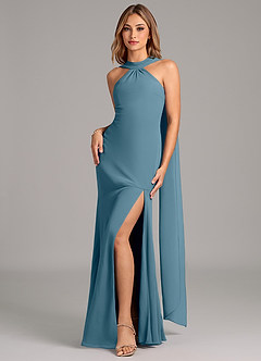 Azazie Kinsley Vestidos de damas de honor Vestido de Bermudas de Gasa de Corte Sirena con Plisado image4