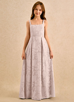 Azazie Snookums Girls Formal Flower Girl Dresses Blushing Pink A-Line Pleated Floral Burnout Dress image4