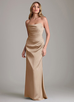 Azazie Lucille Bridesmaid Dresses Taupe Mermaid Strapless Stretch Satin Convertible Dress image1