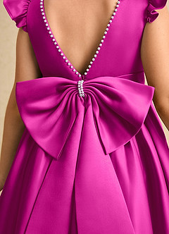 Azazie Dumpling Robe Demoiselle D'honneur Fillette Robe Trapèze en Mat Satiné Arc Fuchsia image6