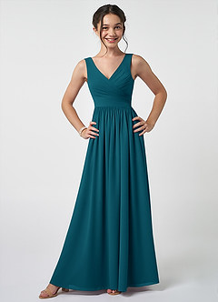 Azazie Keyla Junior Abito A-Line in Chiffon Plissettato Blu Inchiostro image1