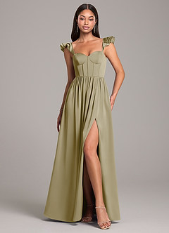 Azazie Denisse Bridesmaid Dresses Moss Green A-Line Ruched Stretch Satin Dress image1
