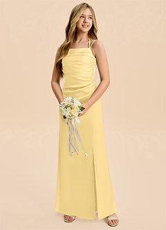 Azazie Nova Junior Butter A-Line Pleated Stretch Satin Dress image3