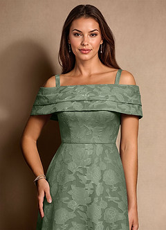 Azazie New Britain Mother of the Bride Dresses Matcha A-Line Pleated Floral Burnout Dress image6