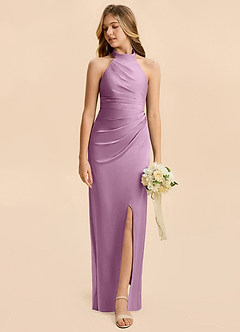 Azazie Jemma Junior Wisteria Sheath Ruched Stretch Satin Dress image3