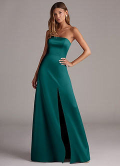Azazie Wren Bridesmaid Dresses Peacock A-Line Strapless Stretch Satin Convertible Dress image3