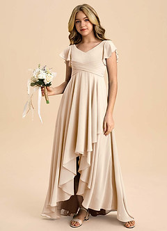 Azazie Caria Junior Jurk van Chiffon met A-Lijn Geplooid Wit Albast image6