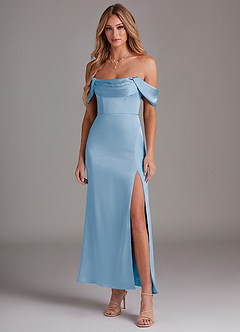 Azazie Saige Suknie dla druhen Syrena Zza ramienia Satyna elastyczna Długość kostki Sukienka image3