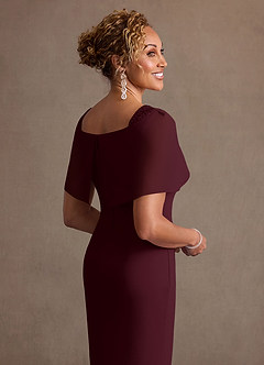 Azazie Deirdre Mother of the Bride Dresses Cabernet Column Pleated Stretch Crepe Dress image6