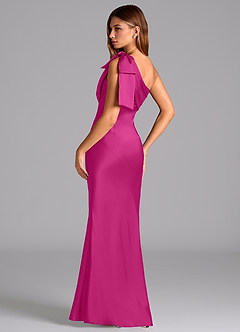 Azazie Yuanna Bridesmaid Dresses Fuchsia Mermaid One Shoulder Stretch Satin Dress image6