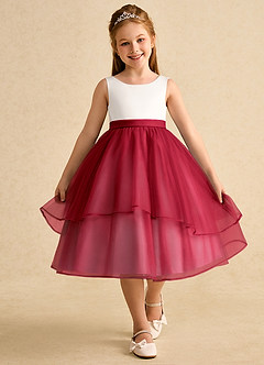 Azazie Rene vestidos de niña de las flores Vestido de Marfil Escarlata de Tul de Corte En A con Lazo image4