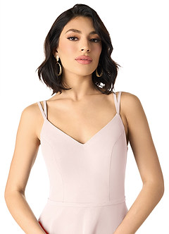 Azazie Janine Vestidos de damas de honor Vestido de Rosa Rubor de Gasa de Corte en A con Cuello en V image3
