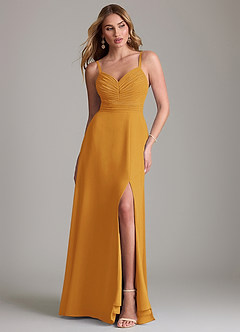 Azazie Terese Bridesmaid Dresses Butterscotch A-Line Pleated Chiffon Dress image1