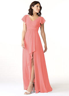 Azazie Omari Bridesmaid Dresses Coral A-Line Chiffon Dress image4