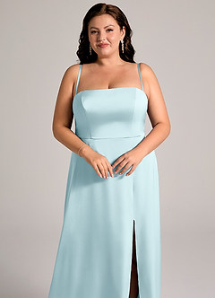 Azazie Wren Vestidos de damas de honor Vestido de Azul Nube de Satén Elástico de Corte en A Convertible con Sin tirantes image11