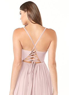 Azazie Aaida Bridesmaid Dresses Blushing Pink A-Line Corset Chiffon Dress image3