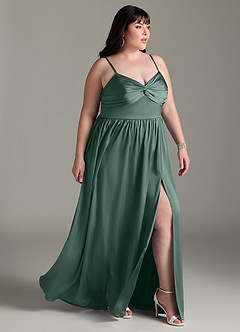 Azazie Zeya Bridesmaid Dresses Eucalyptus A-Line Pleated Stretch Satin Dress image12