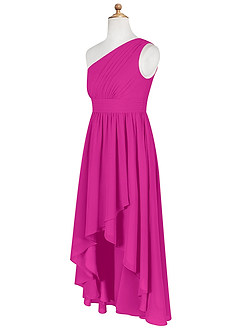 Azazie Mathilda Junior A-Linie Plissee Chiffon Kleid Fuchsia image7