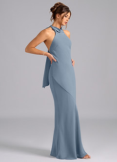 Azazie Velli Bridesmaid Dresses Dusty Blue Mermaid Bow Chiffon Dress image4
