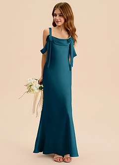 Azazie Bellalina Junior Ink Blue Mermaid Pleated Stretch Satin Dress image4