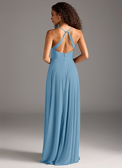 Azazie Davis Bridesmaid Dresses Steel Blue A-Line Pleated Mesh Dress image5