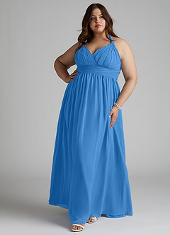 Azazie Ashia Bridesmaid Dresses Blue Jay A-Line Pleated Chiffon Dress image7