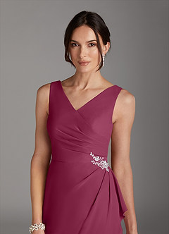 Azazie Saturn Mother of the Bride Dresses Mulberry Sheath V-Neck Pleated Chiffon Dress image2