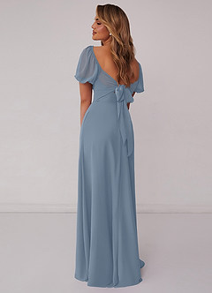 Barbie ♥ Azazie Jurken voor bruidsmeisjes Jurk van Chiffon met A-Lijn Geplooid Stoffig Blauw image3