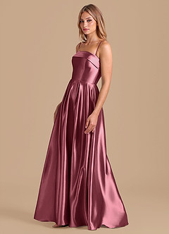 Azazie Lucienne Bridesmaid Dresses Desert Rose A-Line Pleated Metallic Satin Dress image4