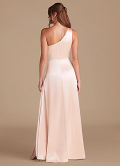 Azazie Brooke Bridesmaid Dresses Rose Gold A-Line One Shoulder Metallic Satin Dress image7