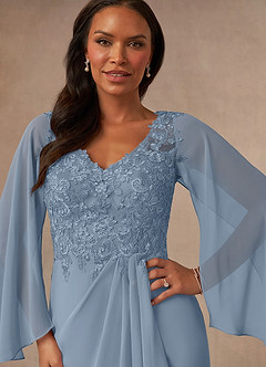Azazie Perry vestidos de madre de la novia Vestido de Azul Polvoriento de Gasa de Corte Sirena con Encaje cuello pico image6