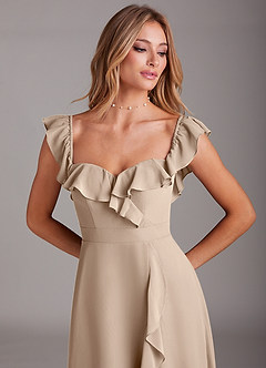 Azazie Lyra Bridesmaid Dresses Taupe A-Line Chiffon Convertible Dress image10