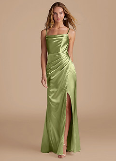 Azazie Marzia Bridesmaid Dresses Pistachio Mermaid Pleated Metallic Satin Dress image4