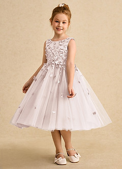 Azazie Lana Robe Demoiselle D'honneur Fillette Robe Trapèze en Mat Satiné Sans manches Rose Pétale image3