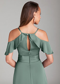 Azazie Dakota Bridesmaid Dresses Sea Moss A-Line Off the Shoulder Stretch Satin Dress image6