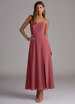 Azazie Wren Jurken voor bruidsmeisjes Jurk van Chiffon met A-Lijn Strapless Merlot image5