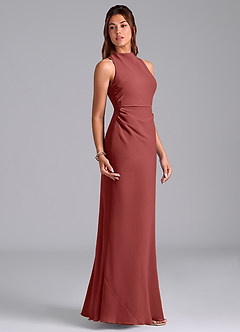 Azazie Evadne Robes de demoiselle d'honneur Robe Fourreau en Mousseline de soie Plissé Terracotta image4