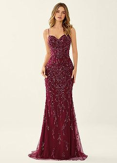 Zivah Burgundy Beading Corset Lace Up Back Mermaid Prom Dress image4