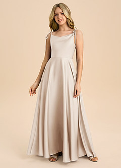 Azazie Popsy Junior White Alabaster A-Line Bow Stretch Satin Dress image2