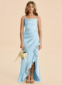 Azazie Mia Junior Sky Blue Mermaid Pleated Stretch Satin Dress image3