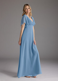 Azazie Alessa Mother of the Bride Dresses Steel Blue A-Line V-Neck Pleated Chiffon Dress image2
