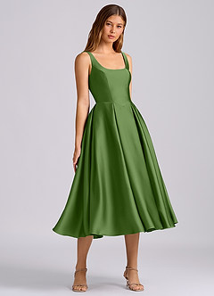 Azazie Amalie Brautjungfernkleider Eine Linie Plissee Stretch-Satin Kleid Basilikum image1