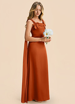 Azazie Chelsea Junior Burnt Orange Sheath Pleated Stretch Satin Dress image6