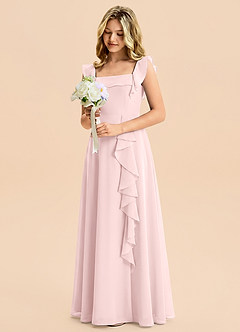 Azazie Nori Junior Blushing Pink A-Line Ruched Chiffon Dress image5