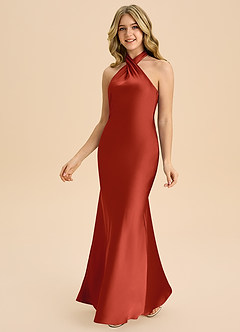 Azazie Chickie Junior Etui Plissee Stretch-Satin Kleid Rost image5