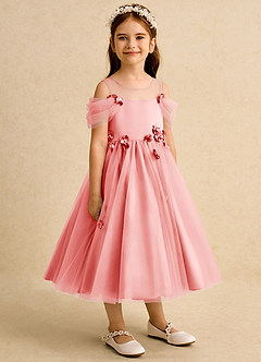 Azazie Juni Blumenmädchenkleider Ballkleid Plissee Tüll Kleid Koralle image8