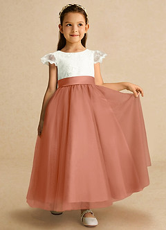 Azazie Pookie vestidos de niña de las flores Vestido de Mai Tai de Tul de Corte En A con Encaje image4