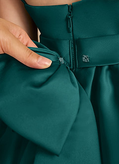 Azazie Davine vestidos de niña de las flores Vestido de Pavo Real de Satin Mate de Corte En A con Tirante Espagueti image11