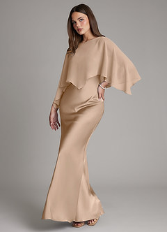 Azazie Ambra Bridesmaid Dresses Taupe Mermaid Pleated Stretch Satin Dress image5